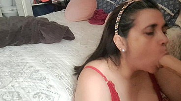 stepmom puts stepson's cock in her mouth