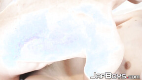 Redhead Japanese twink riding tattooed boyfriends meat