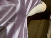 wearing the sexy satin dress wife and cuming on it good