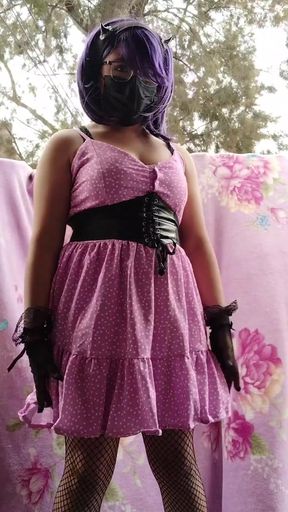 Purple dress and mask