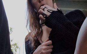 Very Sneaky Jerking &amp; Cum on the Porch