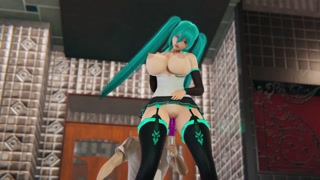 Miku gets her boobs massaged her ass licking and a big dildo in her pussy.