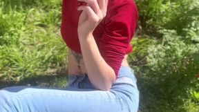 Smoking Babe Soaking Her Tight Jeans Under the Hot Sun