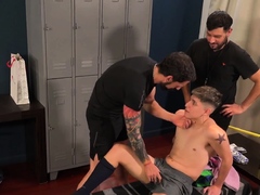 Latino fucked in locker room DILF 3some