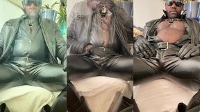 black leather vibrating toy & genitalia play