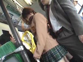 Teen student gets excited on a crowded bus!