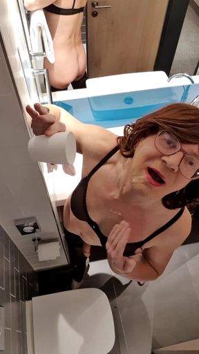 Sissy licks and drinks cum