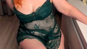 Hot redhead granny shows off in transparent dress