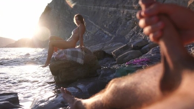 SHAFT FLASH on a nudist beach: Stranger caught me jerking off and helped me cum