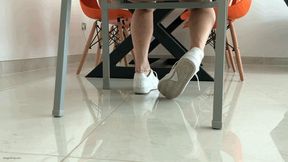 BIG FEET IN SNEAKERS SHOEPLAY UNDER THE TABLE - MOV HD