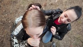 Two hot chicks films each other with my cock and take a huge facial as a reward