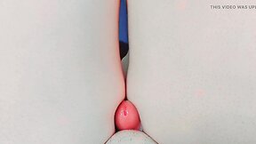 Double cumshot in 60 seconds: hands-free orgasm with smooth legs and thick thighs