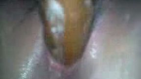 Shoving my big black dildo in soaking wet pussy while masturbating at home