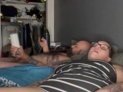 BBW stepmom MILF lovense lush 2 and max 2 couple play and missionary fuck side POV