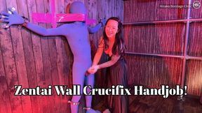 Zentai Wall Crucifix Handjob!