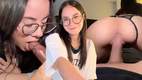 Beautiful skinny nerdy 18yo learns to suck but loves to fuck