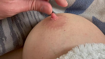 Hand Job with a lot Cum on Big Tits when He Play with My Nipples