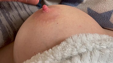 Hand Job with a lot Cum on Big Tits when He Play with My Nipples