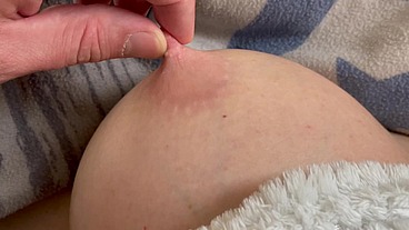 Hand Job with a lot Cum on Big Tits when He Play with My Nipples