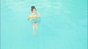 Asian Cutie Frolics in the Pool, alone and steaming