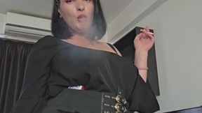 Marlboro red 100 and black mini dress with leather waist belt