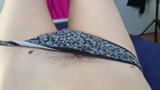 Petite Hairy Teen Stripping off Panties Pussy Spreading
