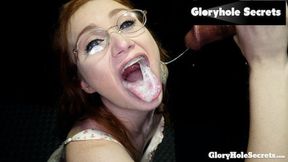 Raw redhead nerd gets drilled in the glory hole &mdash;  gets her brains blown