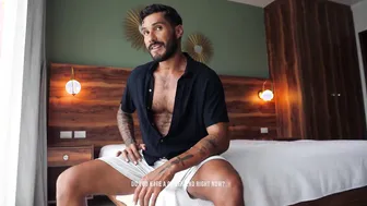 Curious straight Latino Jeus gets his first gay handjob