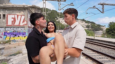 Buttplug, Anal and Two Cocks at the Train Station