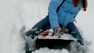 "Sexy Redhead Teen Masturbating On A Sleigh"