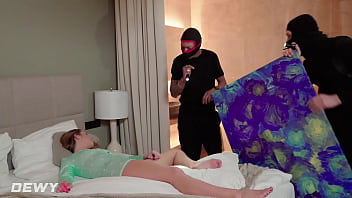 Skinny Black Beauty gives surprise BJ then rides cock