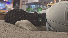 Candid Nike shox and sock tease