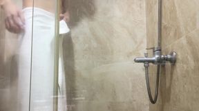 foreskin boy wash his penis and masturbating and cum at bathroom