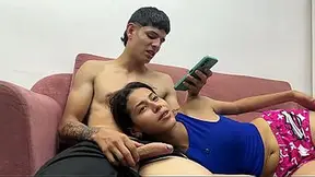 I surprised my big-assed stepsister while we were watching a movie, I shoved my huge cock straight into her mouth and she sucked it like a desperate whore