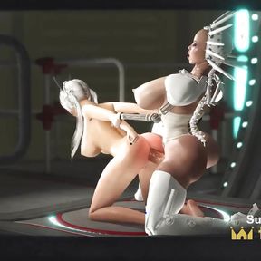 Super hot gamer girl gets hard anal fuck with a sexy futanari in the sci-fi prison