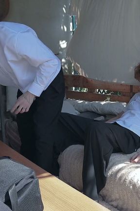 Two College Students Suck Each Other Outside Then One Fucks the Other's Smooth Ass at Home