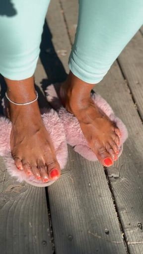 Glimmering Tangerine Toes: Outdoor Foot Indulgence with Sound Therapy