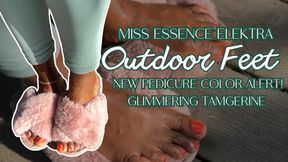 Glimmering Tangerine Toes: Outdoor Foot Indulgence with Sound Therapy