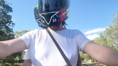 Big natural tits girl got caught without bra and took a thick load on her chest