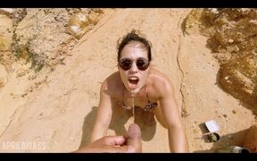 swallowing pee on the public beach and face fucked!! In the end she cums on my face!!