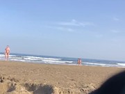 Nudist walk from the water swinging big cock