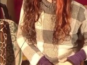 Riding dildo and masturbating