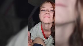 Cute teen redhead gives me head right in a car