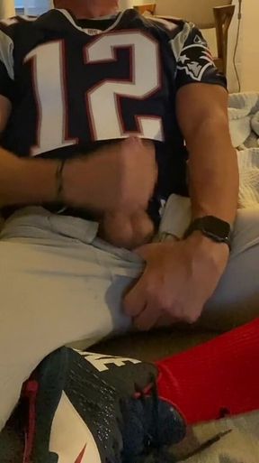 Jockdad87 Shoots a Load of Cum in His Football Gear