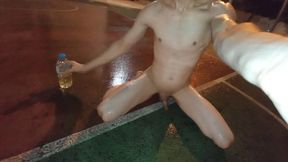 Playing naked with my piss in public