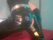 anal pleasure with dildo and nice cumshot in shiny catsuit