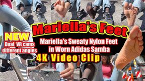 4K | Mariella Sits Close in Her Worn Adidas Samba with Sheer Nylons – Sweaty, Steamy, Cheesy-Scented Feet After a Scorching Day, Slippery Toes, Intimate Angles, Nylon Tease, Then Bare Salty Perfection – Multi-Camera Masterpiece