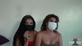 OLDER WOMAN nurse smokes and flutters lashes in a mask