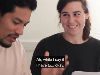 The roommates fool around while rehearsing a script.
