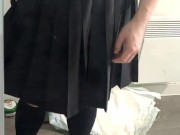 Crossdresser Wearing Sailor Fuku (Japanese Uniform) and Diaper then Cumming on Mirror Before Padding